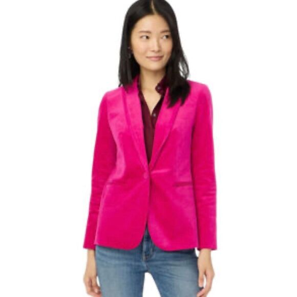 J.Crew collection Velvet blazer fuschia pink jacket festive business women 12 - Picture 1 of 7